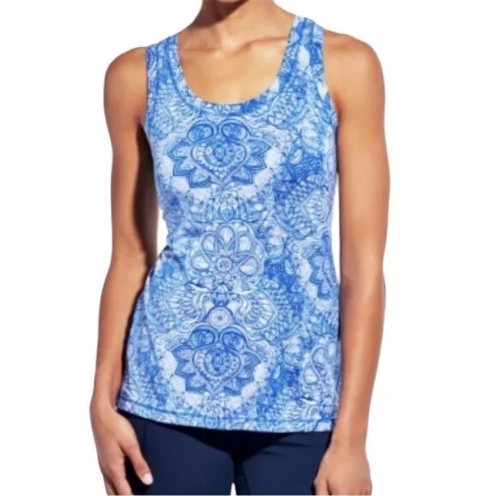 Calia by Carrie Underwood Damask Blue‎ White Workout Tank Top